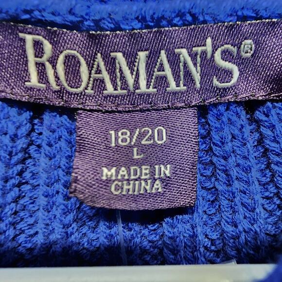 Roamans Gold Button Cardigan Size L 18/20 Ruffle Hem Neck Nautical Coastal Blue - Picture 10 of 11